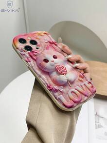 1个时尚2D（非3D）情人节粉色猫咪印花加厚防震手机保护壳，兼容苹果及苹果Series手机 - 彩色 - 查看 5
