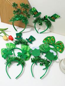 1/2/3/4/5件装女士随机颜色圣帕特里克节亮片装饰发箍，饰有三叶草鸡尾酒杯图案，适合圣帕特里克节派对装扮 - 彩色 - 查看 6