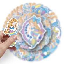 50张美人鱼贴纸，卡通生日礼物贴纸，学生DIY笔记本日记防水贴纸，女孩贴纸 - 彩色 - 查看 2