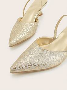 女士亮片细高跟鞋，豹纹尖头套脚凉鞋，优雅晚宴鞋，适合音乐节（随机裁剪） - 金色 - 查看 5