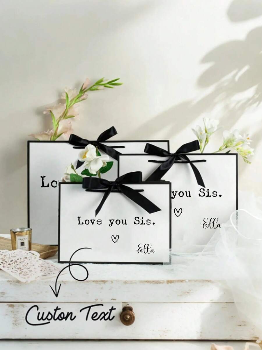 1pc Customized Personalized Birthday Party Gift Bag,"Love You Sis" Design,Elegant Foldable Tote With Clip Handle,Premium Sisters Gift Bag - Lightweight Foldable Tote With Ribbon,Custom Wedding Gift Bag, Custom Name Bridesmaid Gift Box, Bridal Party, Custom Birthday Gift Bag, Wedding Gift Bag, Bridesmaid Gift Bag, Engagement Gift Bag, Party Gift Bag, Ribbon Tie Gift Bag, Graduation Gift Bag. - Multicolor - View 1