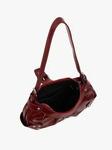 Dedoo Lightweight Portable Vintage Bag For Women: Punk & Gothic Y2K Style Vegan Leather Motorcycle Purse With Rivets, Metal Chains & Adjustable Strap – Accessories For Teens, College Girls, Street Fashion, Concerts, Music Festivals, And Edgy Outfits., 2000s Fashion Style Bag For Women - Burgundy - View 7