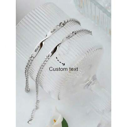 2pcs Customized Stainless Steel Couple Bracelets Set, Men&Women Bracelet, Personalized Names & Anniversaries, Valentine's Day Gift, With Gift, Boyfriend And Girlfriend Promise Mobius Bracelets For Anniversary,School Supplies