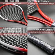 1 Ultra-Light Aluminum Tennis Racket; 1 Ball Bag, Aluminum Racket, Ultra-Light And Durable, Large Racket Design, Easy To Hit, Suitable For Beginners And Daily Entertainment, Suitable For Leisure Training, Family Entertainment And Social Sports-Outdoor Sports - Multi-color Single Tennis Racket + Ball Bag - View 2