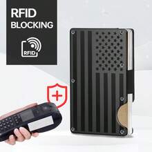 RFID Blocking Minimalist Slim Card Holder, Men's Business Holder Pocket Cash Credit Slim Wallet, American Flag Artcraft Card Holder With Money Clip, Men's Wallet - 黑旗 - 查看 3