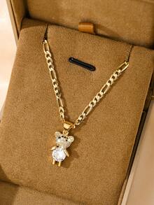 1件铜镶嵌锆石可爱俏皮摆动四肢小熊吊坠项链，适合女孩/男孩/家人/朋友，多功能，奢华，适合派对、宴会、节日、圣诞节、感恩节、万圣节等场合，可作礼物 - 金黃色 - 查看 3