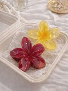 2pcs/1pc Women's Burgundy & Yellow Ombre Marble Flower Plastic Hair Clips, Fashion Versatile Elegant Minimalist Solid Marble Texture Hair Claws, Suitable For Daily, Casual, Party, Beach, Vacation, Hairstyling, Face/Hair Washing, Makeup, Outfit Accessories, Autumn Fashion Hair Clips, Winter Hair Accessories, Summer Hair Clips - Multicolor - View 5