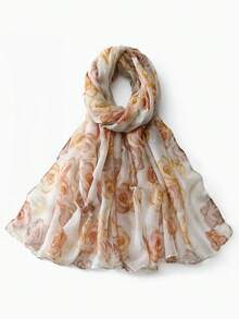 1 Peça Hijab Feminino com Estampa Floral em Aquarela, Lenço Versátil Macio e Respirável, Design Floral em Aquarela Bicolor Premium, Adequado para Uso Diário - Multicolorido - Visão 14