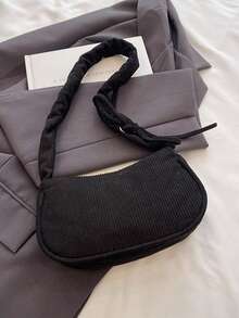 Modische lässige Cord-Damen-Umhängetasche, minimalistische Schmetterlingsstickerei-Dekoration, exquisites kompaktes Design, gestreift, geeignet für tägliche Ausflüge, Einkaufen, Dates, Partys, Pendeln, ganzjährig, ideales Geschenk für Frauen mit modischem lässigem Stil - Schwarz - Übersicht 7