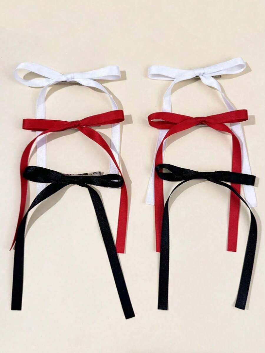 6pcs Women's Simple Solid Color Bow Hair Clips, Winter Outfit For Women, Bows, Cute, Classy, Hair Accerssories, Head Accessories, Hair Accessories For Women - 彩色 - 查看 1