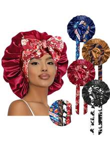 1件装女士印花丝滑缎面睡帽，休闲舒适，可作睡帽或头巾使用（印花图案随机） - 紅色NPSM14 - 查看 12