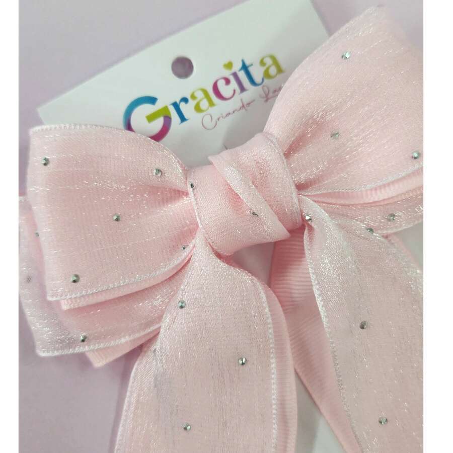 Laço Pontas Organza com Brilho - Rosa Bebê - Visão 1