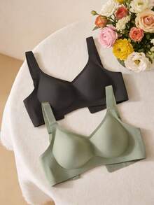 3件套简约舒适女士运动文胸，无钢圈，纯色 - 彩色 - 查看 3