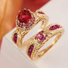 2 Pieces Copper Ring Set For Women, Elegant Retro Bridal Layering Ring With Sparkling Zirconia, Daily/Wedding Jewelry, Valentine's Day Gift - Wedding Rings 2 - View 53