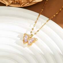 1 PC Butterfly Pendant Necklace / Women's Dangle Clavicle Chain / Fashion Exquisite Best-Selling Neckwear / Daily Office Versatile Accessory |   Perfect For Beach Vacation, Concert Night, Shopping Trip And Holiday Looks - 金色 - 查看 6