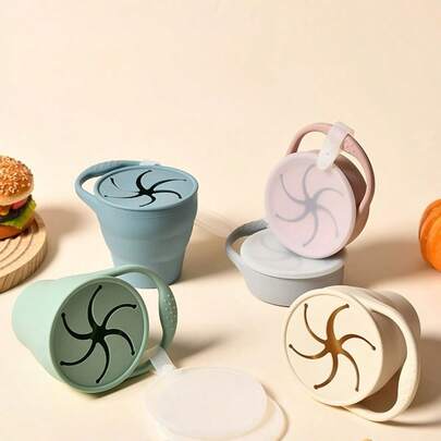 Foldable Portable Silicone Food Cup, Kids Snack Box, Camping Outdoor Snack Cup, Snack Bowl With Lid, Anti-Spill Fruit Bowl, Snack Bowl, Random Color