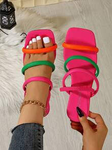 1 Đôi sandal cao gót thanh lịch dành cho nữ, thiết kế quai vuông, kiểu dáng tối giản, phù hợp cho tiệc tùng, công sở, du lịch thường ngày, đi biển, giày cao gót dự tiệc quai chéo sang trọng, mùa hè - Màu Hồng Tươi - Xem 6