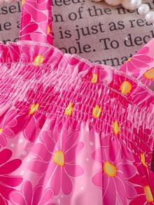 女婴碎花无袖连体衣，春夏款 - 玫瑰紅 - 查看 9