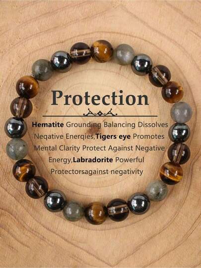 YAUKIA 8mm White Turquoise Hematite Energy Protection Bracelet Healing Meditation New Beginnings Good Luck Bracelets For Men Women