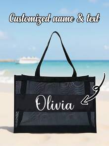 1pc Personalised Mesh Beach Tote Bag, Custom Name &Text, Beach Bag, Foldable Swimming Beach Tote Bag, Waterproof And Sandproof, Mesh Beach Tote Bag Women'S Single Shoulder Handbag, Large Capacity Women'S Bag, Lightweight And Portable, Suitable For Women, Couples, Daily Use, Dating, Birthdays, Holidays, Summer, Vacations, Beaches, Travel, Commuting, Valentine'S Day Gift, Ramadan Gift - Multicolor - View 1