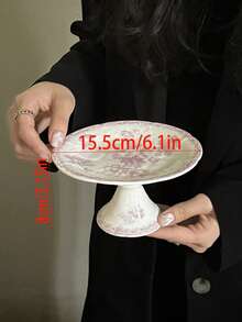 1pc French Retro Pink Embossed Ceramic Dish Set, Including Serving Plate, Coffee Cup & Saucer, Rice Bowl, Dessert Bowl, Tableware, Ceramic Plate, Coffee Cup & Saucer Series, Dessert Plate, Holiday/Souvenir Gift Back To School