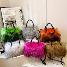 Plush Women's Handbag Made Of Faux Fur, Fashionable. Versatile Shoulder Bag/Crossbody Bag For Women, Large, Multifunctional, Cute Plush Bag. - Orange - View 8