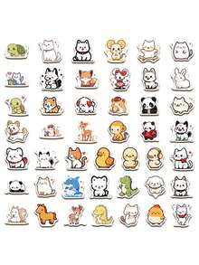 90张可爱卡通极简动物贴纸套装，创意贴纸，适用于平板电脑、笔记本电脑、手机壳、Kindle、铅笔盒、摩托车、滑板、剪贴簿、吉他、iPad、汽车贴纸，青少年和成人DIY日记装饰 - 彩色 - 查看 9