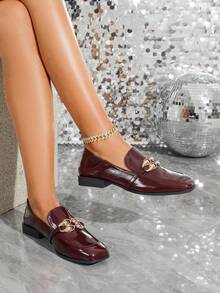 Women's Fashion Versatile Strap Buckle Flat Loafers, Comfortable Casual Outdoor Shoes For All Seasons - Burgundy - View 3