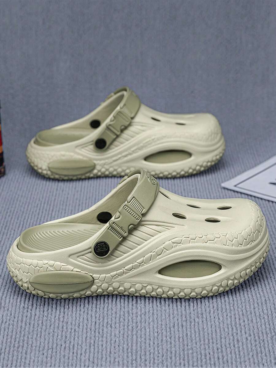 男士套脚凉鞋，2026新款加厚鞋底增高耐磨低帮圆头软底轻便舒适男士闭趾拖鞋，时尚百搭套脚无后跟驾驶凉鞋，舒适男士沙滩凉鞋速干 - 綠色 - 查看 1