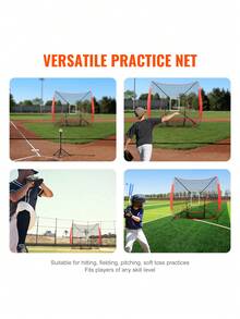 7x7 Ft Baseball Softball Practice Net, Portable Baseball Training Net For Hitting Batting Catching Pitching, Backstop Baseball Equipment Training Aids With Strike Zone - Red - View 4