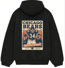 Chicago Football Graphic Hoodie,Unisex Casual Sport Hoodie, Football Fan Gift,Chicago BearsS-XXXL Graphic Hoodie Colorful Graphic Printed Pattern Hoodie, Regular Fit, Inspirational Design, Classic Style Hoodie, Knit Fabric, For Autumn And Winter - 黑色15 - 查看 1