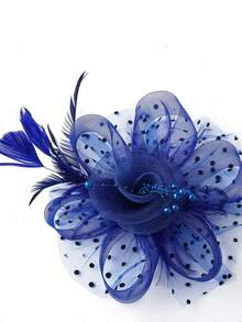 1 Peça Chapéu Fascinator Vintage Estilo Anos 20, 30 e 50 para Mulheres, Peça de Cabeça Encantadora com Laço, Flor e Véu, Adequado para Casamento, Chá da Tarde - Azul Royal - Visão 5