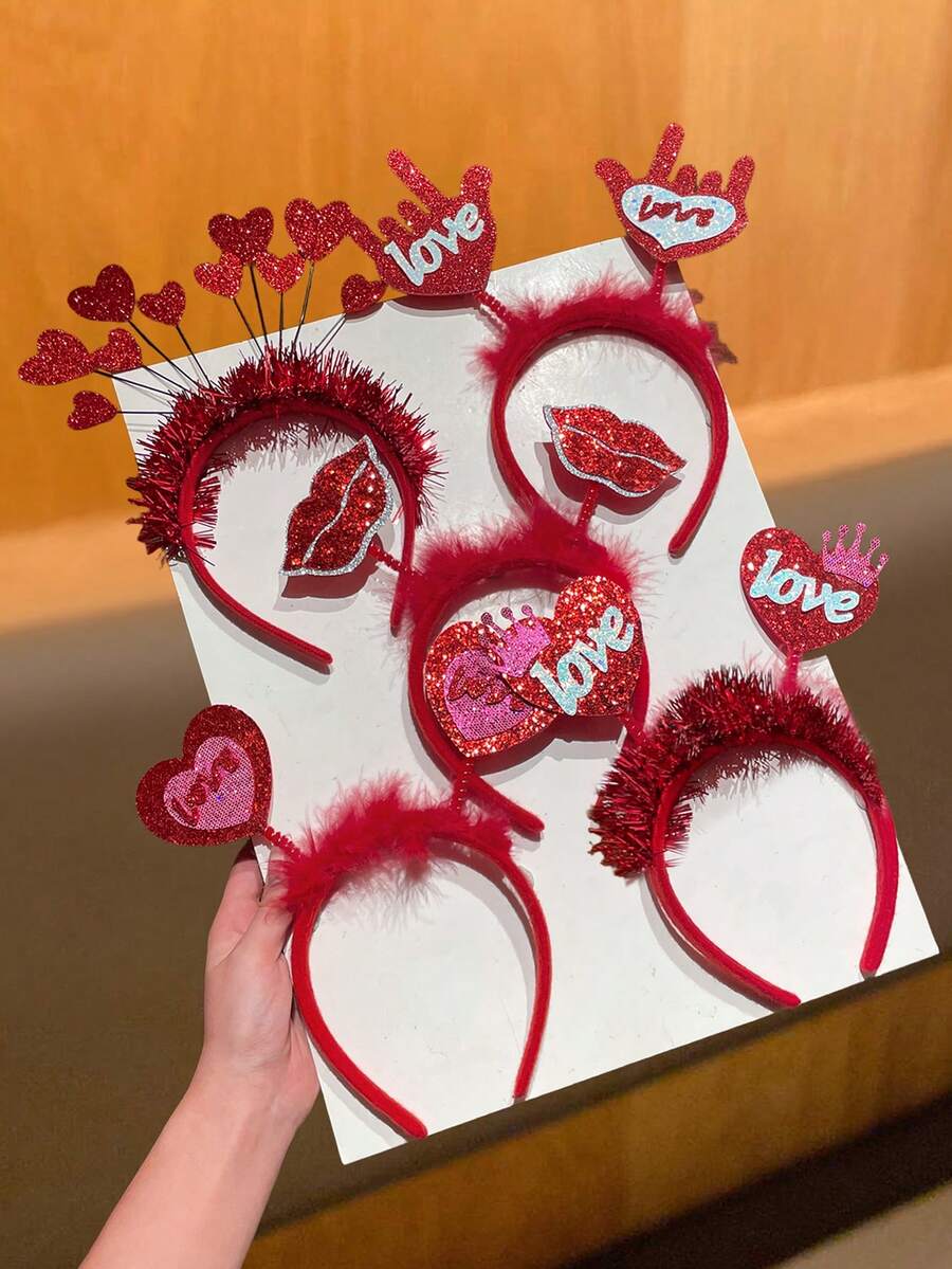 1/2/5件装女士发箍，时尚有趣，可爱，情人节发饰，红色心形，“LOVE”字母，圣诞节发箍，适合节日派对和正式场合，女士发饰，女士珠宝，送给她的礼物，发带，发箍，情人节缪斯头饰