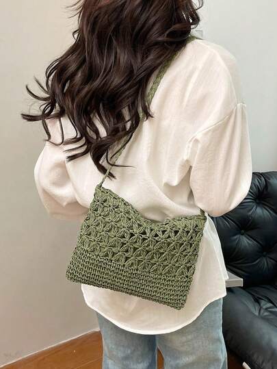 Summer Fashion Versatile Casual Handwoven Large Capacity Beach Straw Crossbody Bag
