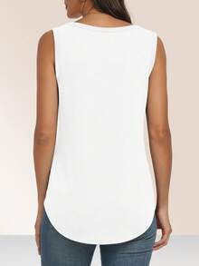 3pcs Summer Long White Top, Black Top & Sleeveless Tank Top Set For Women, Plus Size Loose Fit - Multicolor - View 2