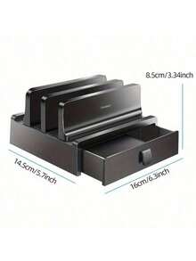 Vidier 3-In-1 Laptop Stand With Drawer - Vertical & Side Cooling Storage Rack Compatible With Various Devices, Fits Most Laptop Stands, Desktop Organizer Base, Storage Box - Black - View 4