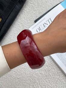1pc Bohemian Geometric Asymmetrical Wrapped Arc Resin Cuff Bracelet, Luxurious Casual Party Women's Couples Wedding Holiday Versatile Jewelry Resin Bracelet Gift (Slight Imperfections And Color Variations In The Resin Are Normal) - Bracelet - View 4