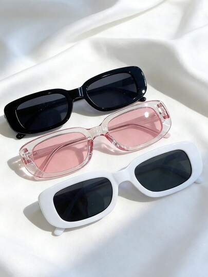 A Set Of 3 Stylish Rectangular-Frame Fashion Glasses For Teenagers, Perfect For Beach Parties And Everyday Wear.