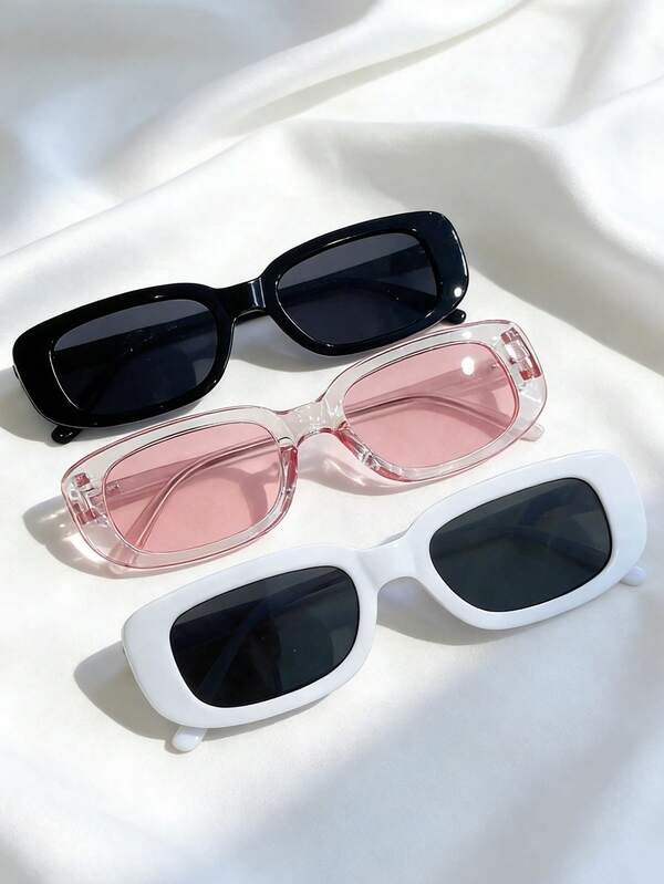 A Set Of 3 Stylish Rectangular-Frame Fashion Glasses For Teenagers, Perfect For Beach Parties And Everyday Wear.