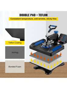 Heat Press Machine, 12 X 15 Inches, Fast Heating, 360 Swing Away Digital Sublimation T-Shirt Vinyl Transfer Printer With Anti-Scald Surface, Canvas Bag, Pillow, Banner, Blue - ‎12 x 15 英寸 - 查看 6