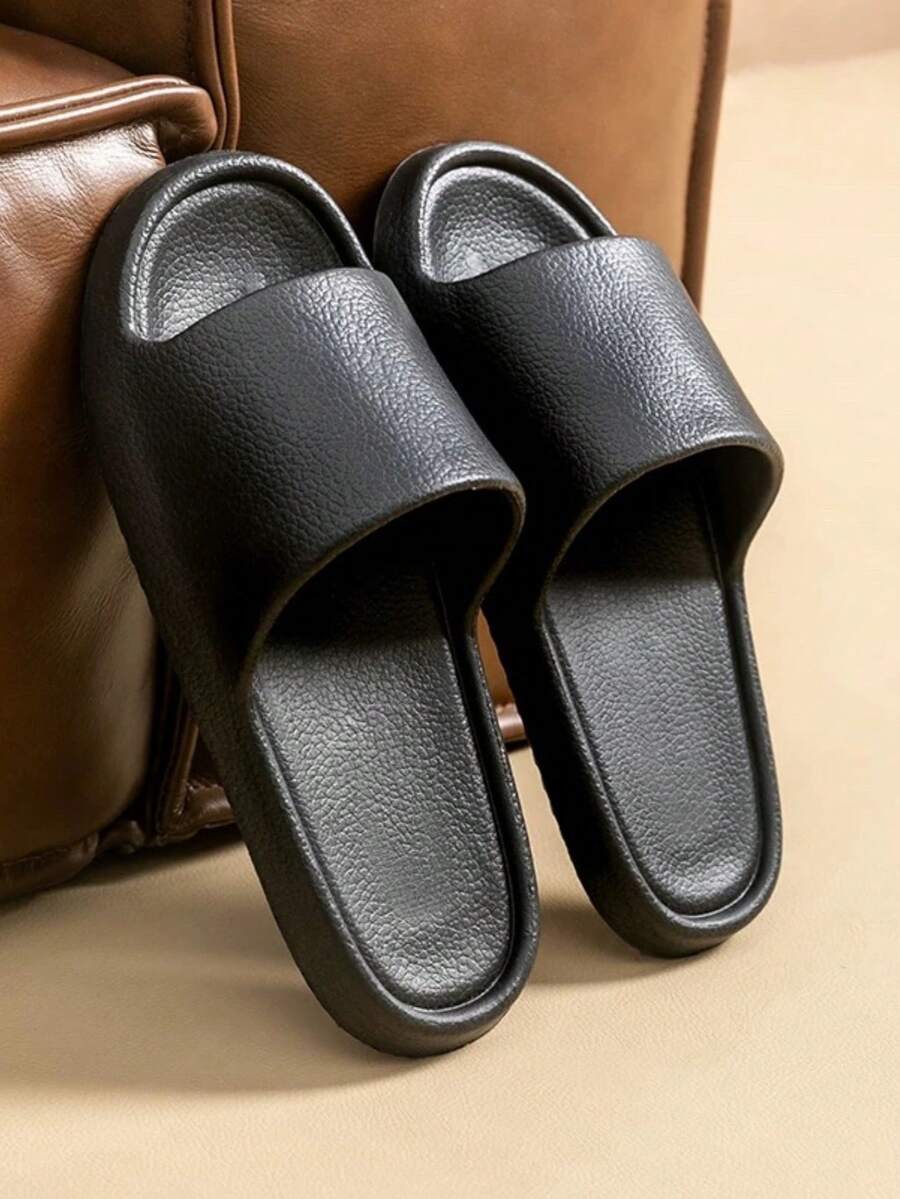High-End Fashion Versatile Soft Leather Pattern Black Simple Eva Material Silent Soft Sole Non-Slip Bathroom Men's Home Slippers