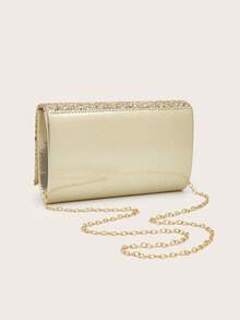 AIBBYDAR Damska Torebka Wieczorowa, Złota Modna Damska Torebka Kopertówka z Solidnym Brokatem, Idealna Do Sukienek Wieczorowych, Przenośny Portfel, Kosmetyczka, Odpinany Metalowy Pasek na Ramię, Na Ślub, Tańce, Spotkania, Imprezy - Złoto - Zobacz 4