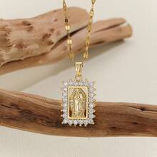 1pc Colorful Oval Shaped Virgin Mary Copper Plated With Zirconia Pendant Necklace, Suitable For Daily Wear, Prayer, And Gifts - Virgin Mary 2 - View 17