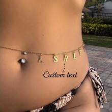 1PC Customized Name Waist Chain, Personalized DIY Letter Belly Chain, Custom Name Unique Bikini Body Chain, Customized Women's Jewelry Body Chain, Gift For Friends For Vacation, Beach, Music Festival, Carnival - 彩色 - 查看 9