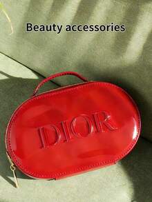 Dior 红色圣诞礼物袋，女士精美化妆包，手提包，皮革化妆包，礼品袋，小包，女士时尚亮面手提包 - 紅色 - 查看 3