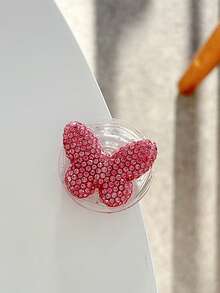 1pc Premium Butterfly Rhinestone Phone Holder, Diamond Butterfly Expandable Air Cushion Phone Stand, Adhesive Mount - Multicolor - View 13