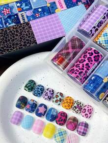 10色蕾丝花朵美甲贴纸，DIY哥特暗黑美甲贴花转印箔，新年郁金香星空美甲贴纸，适合美甲沙龙和个人使用，盒装美甲装饰（不含胶水），是送给女性和女孩的理想美甲配件礼物。 - 彩色 - 查看 30