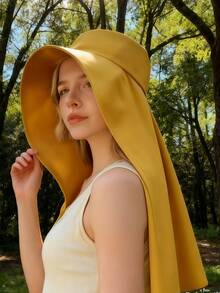 [Sun Hat Shawl] | Sunscreen Cap With Sunscreen Shawl | Women's Oversized Wide-Brimmed Sun Hat | Comprehensive Sun Protection For Head, Shoulders And Neck | Breathable And Lightweight | Suitable For Beach, Hiking, Travel, Camp And Outdoor Activities | Perfect Gift For Women - Yellow - View 5