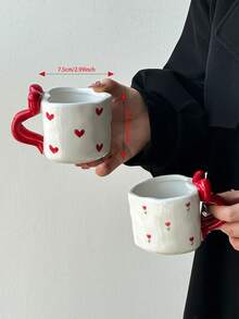 1pc Heart-Shaped Ceramic Coffee Mug, Korean Minimalist Ins Style Creative Personalized Ceramic Mug, Heart-Shaped Cup & Bowknot Handle, Handmade Coffee Cup, Suitable For Home, Restaurant, Cafe - Cute, Creative, Personalized Breakfast Cup, Tea Cup, Coffee, Perfect Birthday And Holiday Gift - Multicolor - View 10