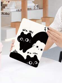 1pc Black & White Cat Pattern Design Flat Tablet Protective Case, With Pencil Slot, Anti-Drop, Tri-Fold Tablet Stand Protective Shell, Compatible With IPad 10.2", IPad Pro 11" 2021/2020/10th Gen, IPad (A16) 11" 11th Gen 2025, IPad 8th/9th/10th Gen, Compatible With Samsung Galaxy Tab A8 10.5" 2022, Matepad 10.4"/Tab, Romantic Gift - Multicolor - View 3